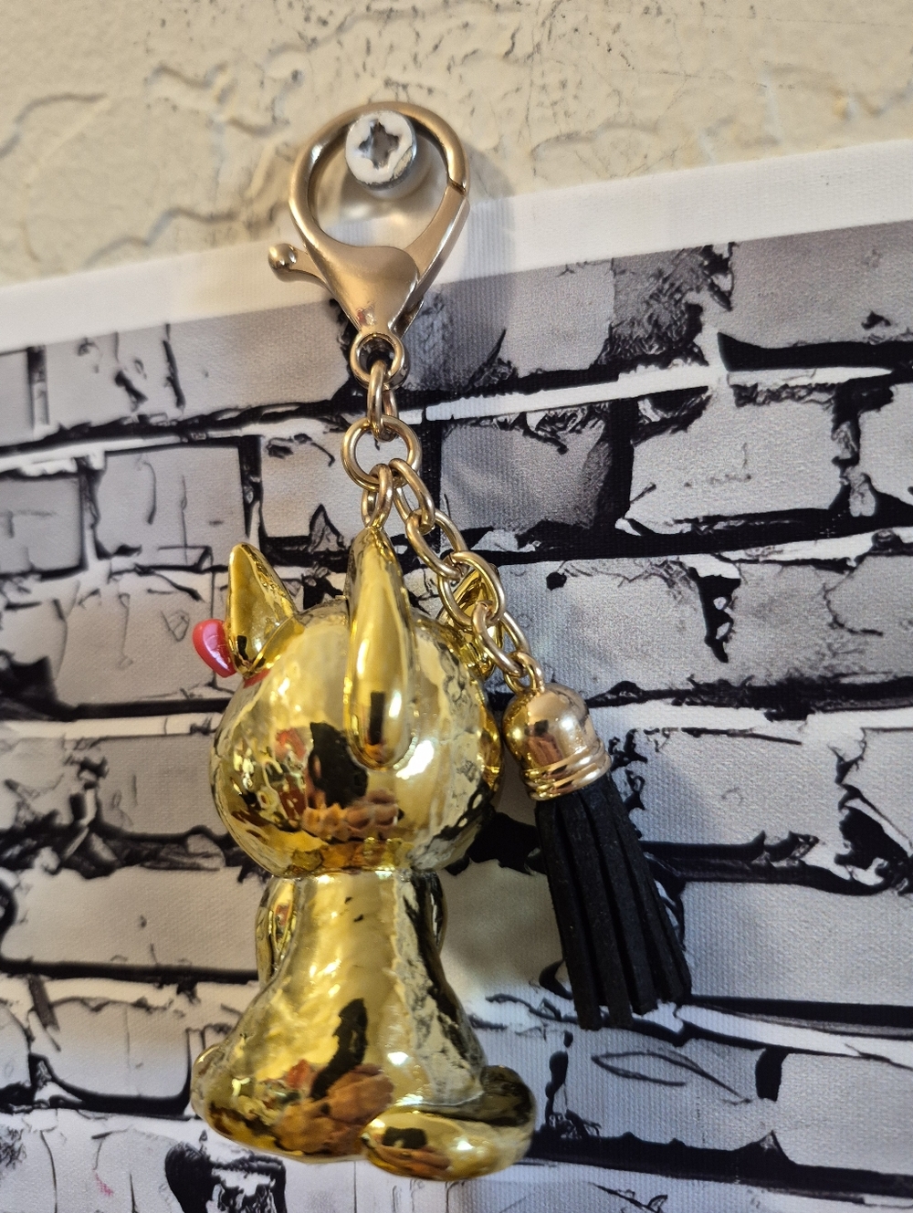 TY Gold Cat Bag Charm Keychain with Black Tassel - Picture 6 of 6